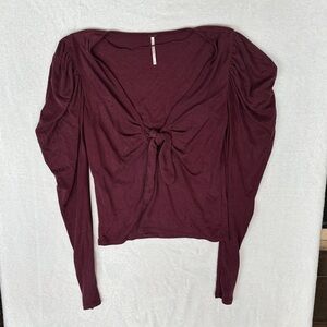 Free People Burgundy Long Sleeve Top